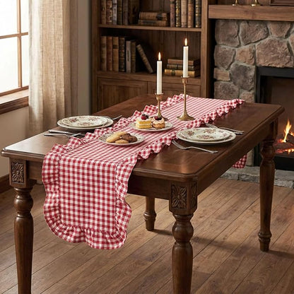 HunnmingRe 1 Pc Gingham Table Runner Red, 118 X 13.8 Inch | Cotton Dresser Scarf - Image 9