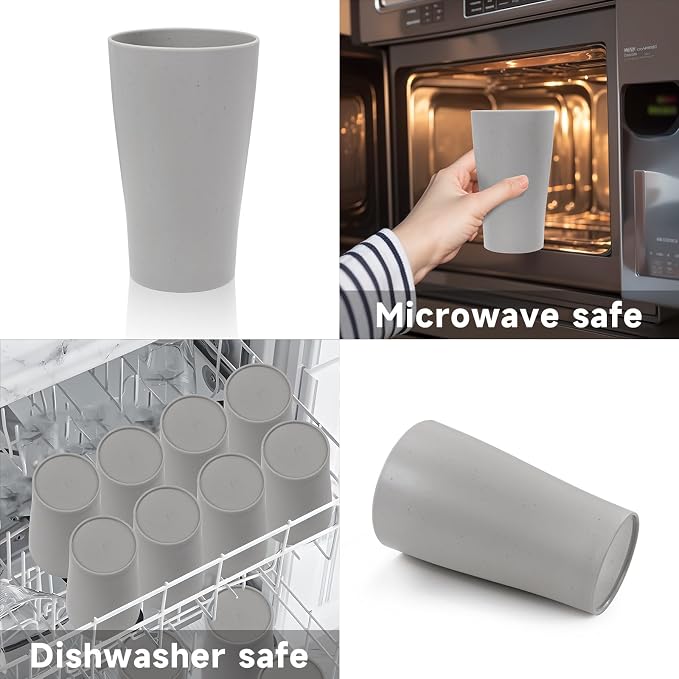 ejonirinjonir EI 15oz Wheat Straw Cups 8pcs Grey Plastic Reusable Cups - Image 5