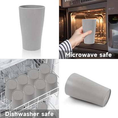 ejonirinjonir EI 15oz Wheat Straw Cups 8pcs Grey Plastic Reusable Cups - Image 5