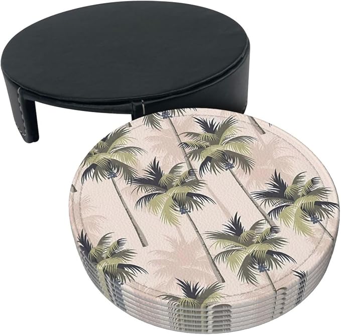 6 Pcs Palm Tree Tropical Plant Silhouette Leather Coasters - Image 4