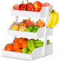 Bamboo Fruit Basket for Kitchen– 3 Tier Fruit Bowl For Kitchen Counter, Large Fruit Holder With Banana Hangers, Idea For Vegetable Storage, Bread Display, Snack Organizer(White)
