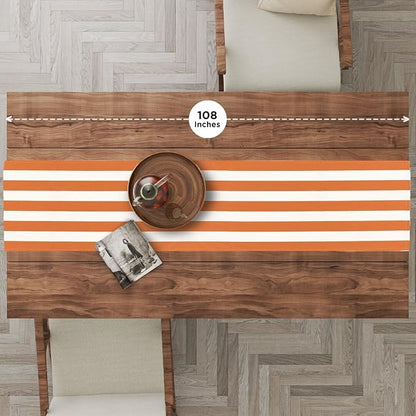 Folkulture Fall Table Runner 72 Inches Long | Orange & White Striped | Table - Image 2