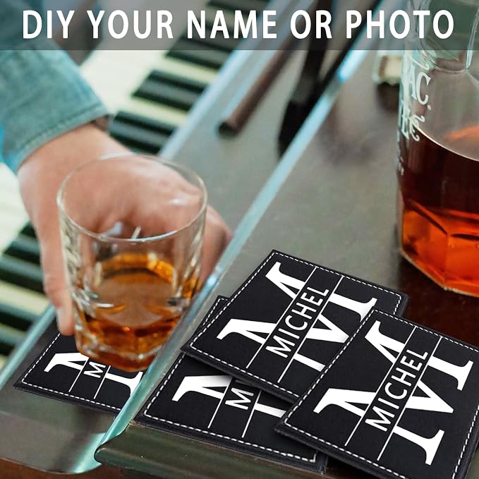 Personalized Coasters, Custom Set of 6 Leather Coaster - Image 5