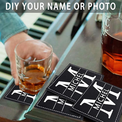 Personalized Coasters, Custom Set of 6 Leather Coaster - Image 5