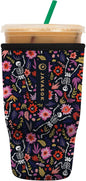 Sok It JavaSok Iced Coffee & Cold Soda Insulated Neoprene Cup Sleeve (Floral Skeleton, Large: 30-32oz)