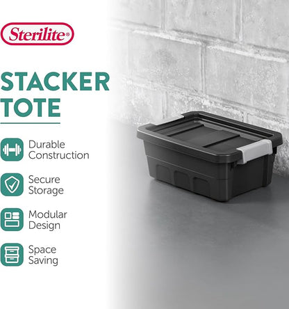 Sterilite 6-Pack Plastic Storage Bins with Lids, Stackable Containers, 4 Gallon, Black