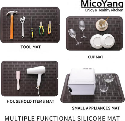 Silicone Dish Drying Mat for Multiple Usage,Easy clean,Eco-friendly,Heat-resistant Silicone Mat for Kitchen Counter or Sink,Refrigerator or Drawer Liner Coffee 3XL 28 inches x 18 inches