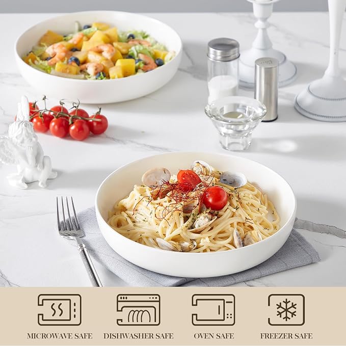 MALACASA 48 Oz Pasta Bowls Set of 4, Ceramic Salad Bowls, and Dishwasher Safe - Image 4
