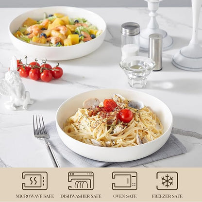 MALACASA 48 Oz Pasta Bowls Set of 4, Ceramic Salad Bowls, and Dishwasher Safe - Image 4