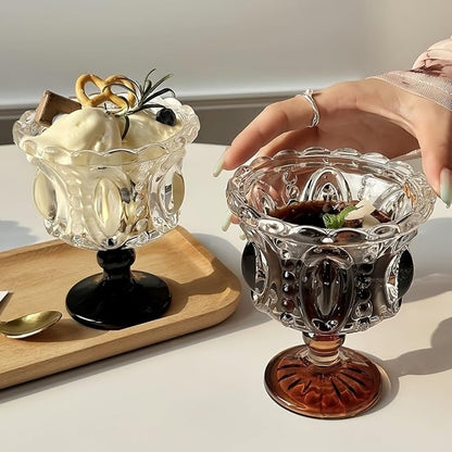 Carnival Glass Vintage Footed Dessert Cups Set of 2, 9oz Embossed Goblet - Image 7