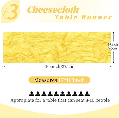 3 Pack Lemon Yellow Cheesecloth Table Runner, 17 x 108 Inch, Gauze Cheese Cloth - Image 2