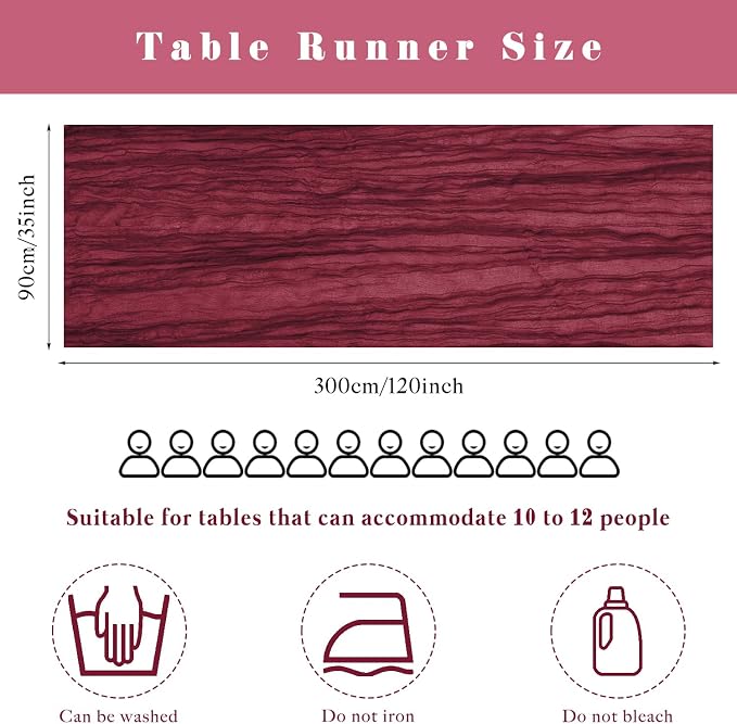 10FT Burgundy Cheesecloth Table Runner Gauze Fabric Boho Cheese Cloth Table - Image 3