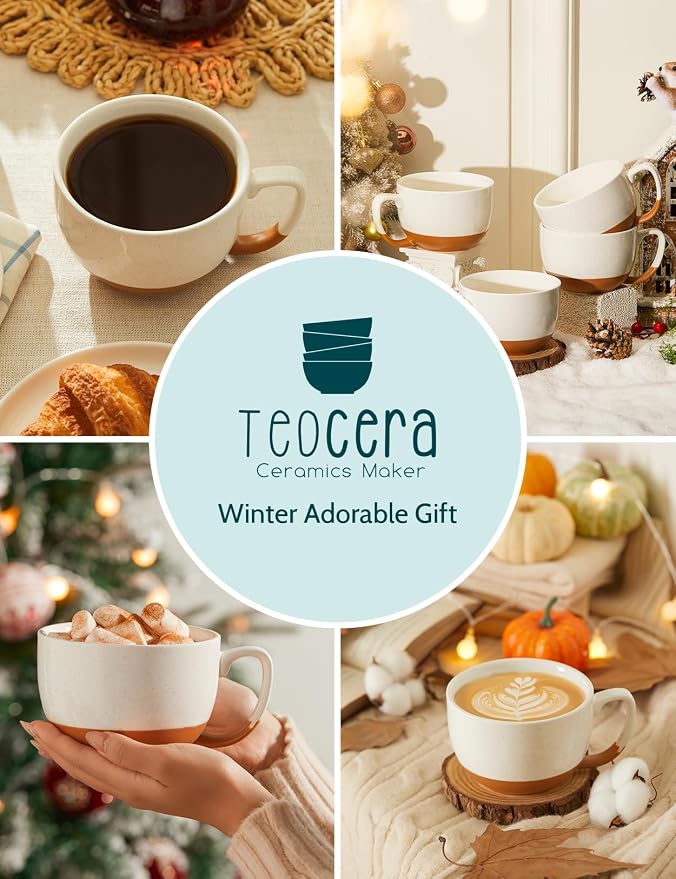 Teocera Beige Coffee Mugs Set of 4, 16 oz Ceramic Coffee Mug, Large Mug Set - Image 5