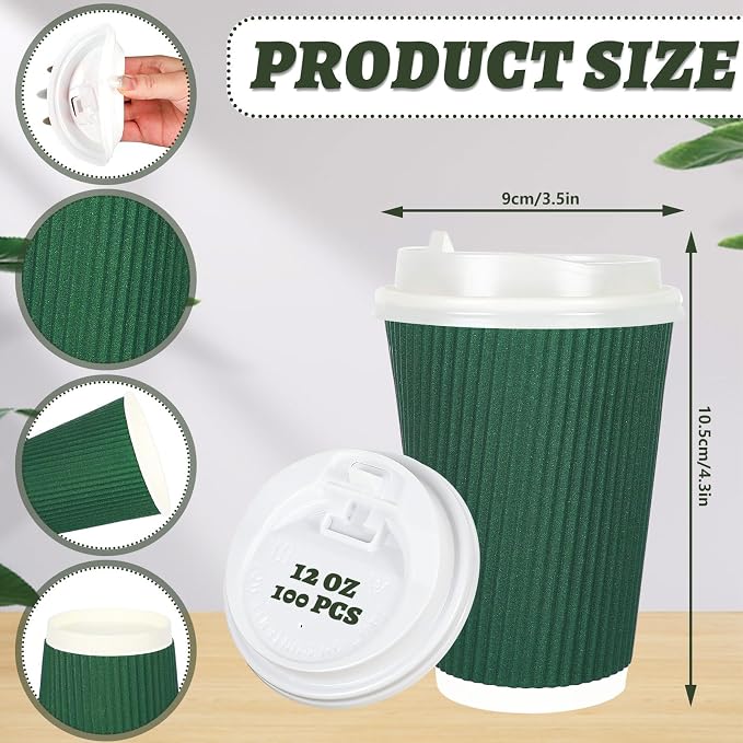 Whaline 100Pcs Sage Green Disposable Coffee Cups - Image 2