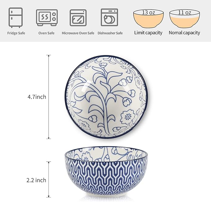 Selamica Ceramic 12 OZ Dessert Bowls Set, Ice Cream Bowls, 4.7 Inch Small Bowls - Image 2