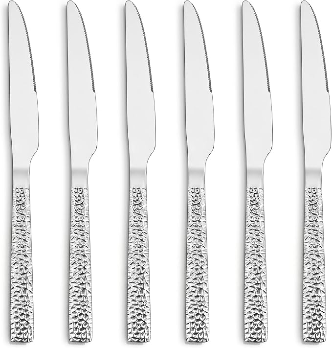 E-far Hammered Dinner Knives Set of 6, 8.9 Inch Stainless Steel Serrated Steak by E-far