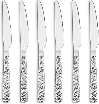 E-far Hammered Dinner Knives Set of 6, 8.9 Inch Stainless Steel Serrated Steak by E-far