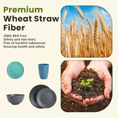 Homienly 40 PCS Premium Wheat Straw Dinnerware Sets, Reusable Unbreakable Plates and Bowls Set, Cups Sets, Service for 8, Microwave and Dishwasher Safe Dishes Set for Party, Outdoor (Nightscape)