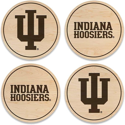 LazerEdge Indiana Hoosiers Wooden Coaster Set - Maple Wood - Officially Licensed Product - 4-Pack