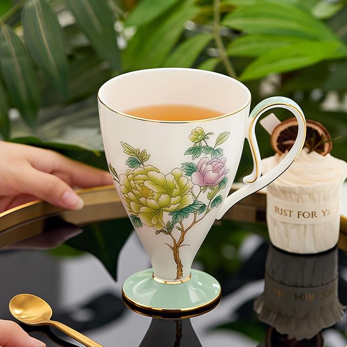 KAMMAK Bone China Coffee Mugs, 15oz Floral Tea Cups - Image 3