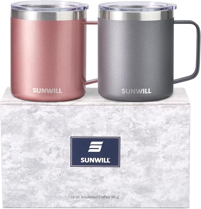SUNWILL Travel Coffee Mug with Lid, Insulated Tumbler with Handle, 14 oz by SUNWILL