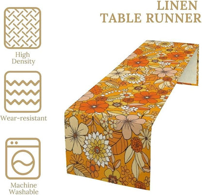 Floral Table Runner Retro 70s Hippie Daisy Flower Peace Love Birthday Party - Image 4