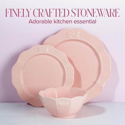 Paris Hilton 12-Piece Dinnerware Set, Embossed Bow Design, Iconic Ceramic - Image 4