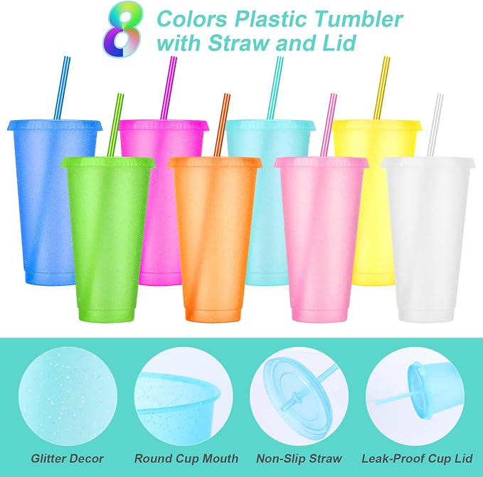 24 Pack Plastic Tumblers with Lids and Straw, Reusable Cups with Lids and - Image 3