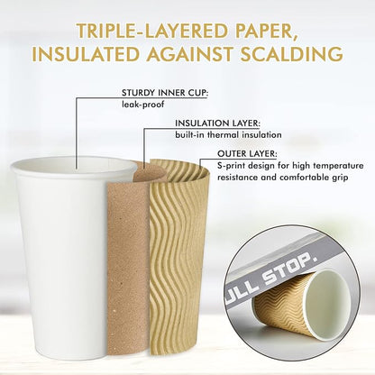 90 Count 16 oz Coffee Cups, Insulated Ripple Wall Paper Hot Cups, Leak-Proof - Image 5
