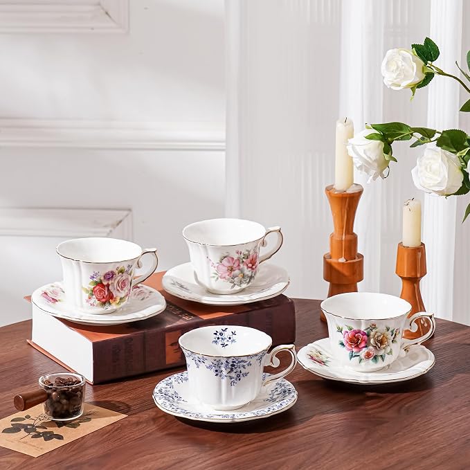 Ceramic Floral Cups with Saucers，7 oz Espresso Cups - Image 7