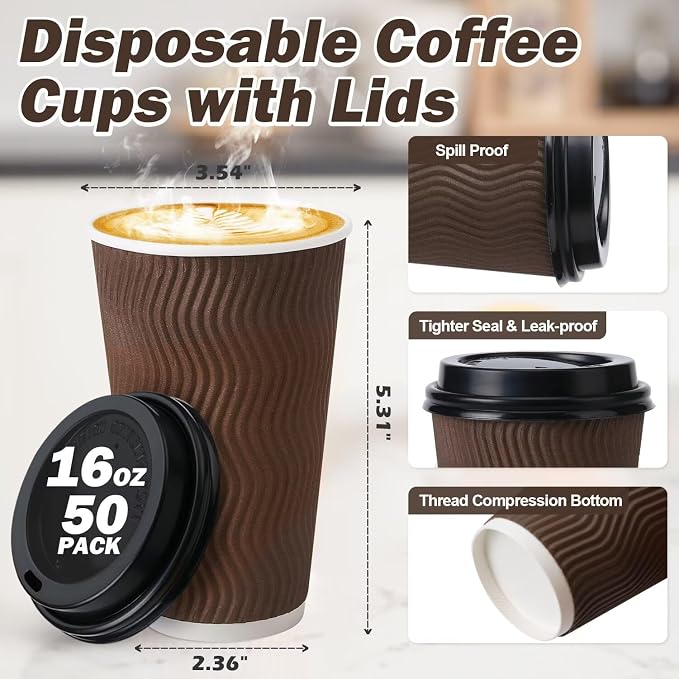 16 oz Insulated Disposable Paper Coffee Cups - Image 2