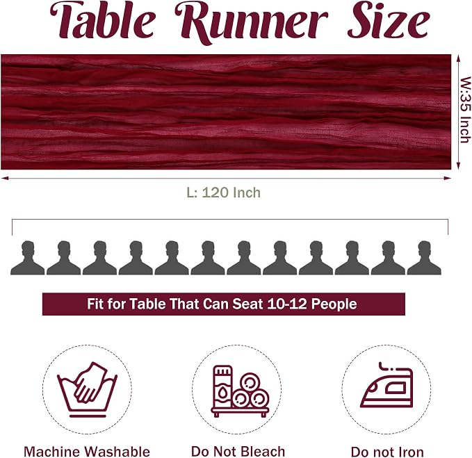 6 Pieces Burgundy 10FT Cheesecloth Table Runner Boho Gauze Fabric Table Runner - Image 4