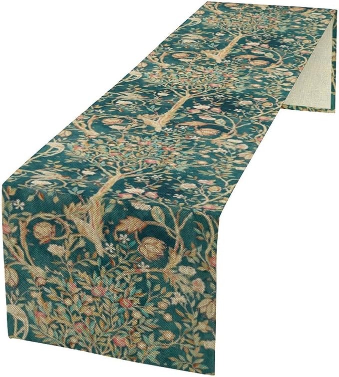William Morris Floral Table Runner, Vintage Flowers Botanical Printed Table by Yearn+Jear