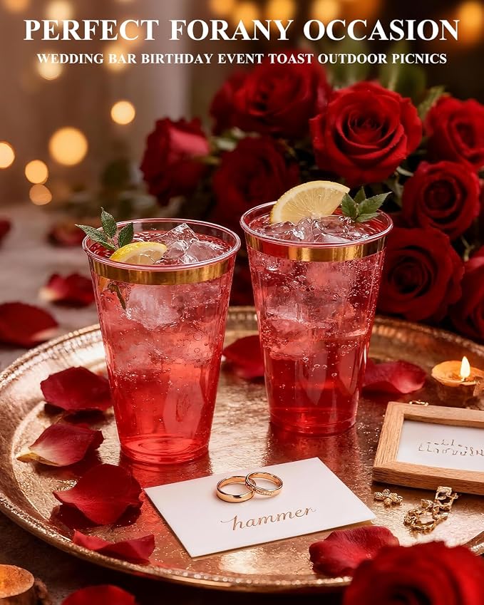 Goodluck 50PCS 14oz Red and Gold Plastic Cups - Image 4