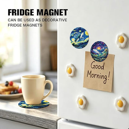 Starry Night Style Whale Funny Round Magnetic Coaster Set of 2 Doubles as - Image 5