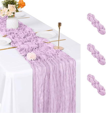 3 Pack Lavender Cheesecloth Table Runner, 17 x 108 inch, Semi Sheer Boho Cheese by ACSUIT