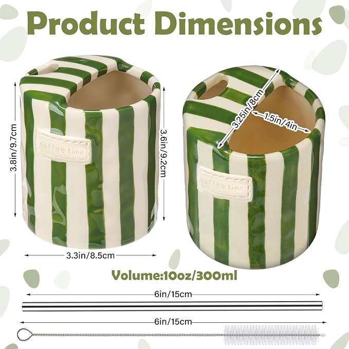 1 Pack Ceramic Coffee Mug with Sip Hole Espresso Cup 10oz with Straws Retro - Image 2