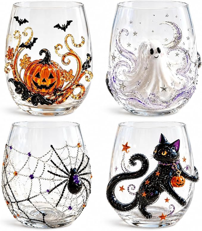 3D Halloween Artisan Glassware Collection, Gothic Halloween Glass Cups by Unknown