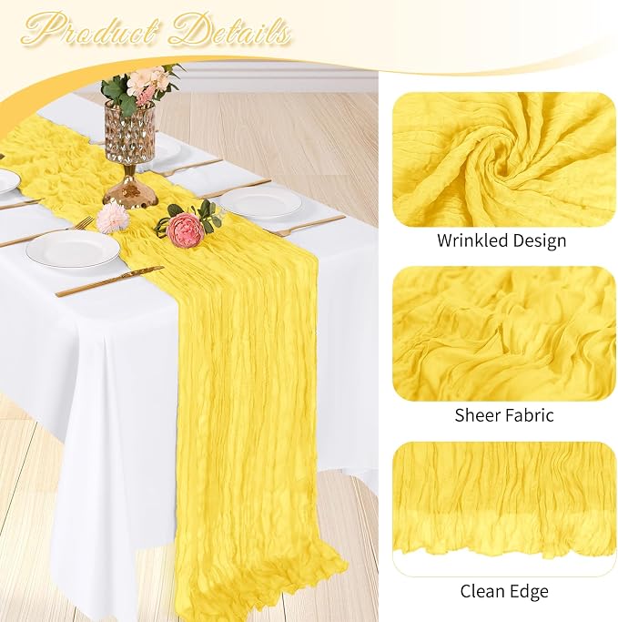 6 Pack Lemon Yellow Cheesecloth Table Runner, 17 x 108 inch, Semi Sheer Boho - Image 4