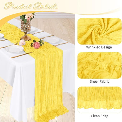 6 Pack Lemon Yellow Cheesecloth Table Runner, 17 x 108 inch, Semi Sheer Boho - Image 4