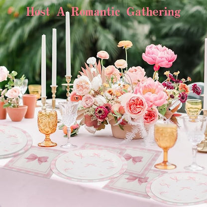 60PCS Pink Bow Paper Plates and Napkins Party Supplies Serve 20 | Disposable - Image 6