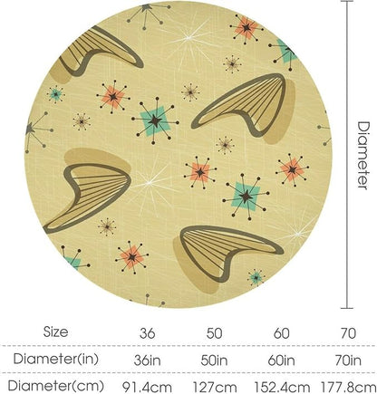 Mid Century Round Tablecloth, Retro Abstract Atomic Boho Geometric Art Printed Tablecloth for Home Party Dining Room Kitchen Decor 50Inch(127cm)
