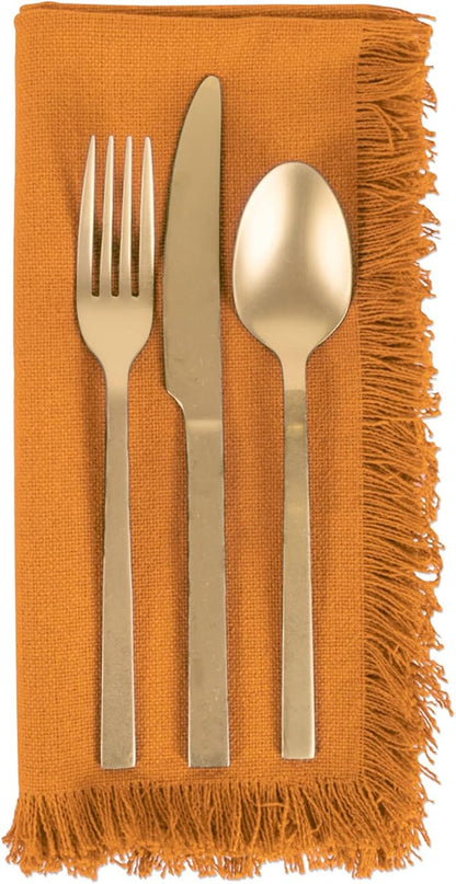 DII Everyday Collection, Fringed Solid Tabletop, Napkin Set, Pumpkin Spice - Image 3