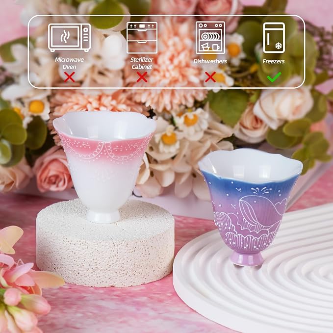 KAMMAK Ceramic Tea Cups Set of 2, 2 oz, Vintage Small Teacups, 696N | Hand - Image 2