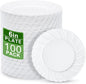 U-QE 100 Pieces White Plastic Plates - 6 Inch White Disposable Plates - Washable & Reusable - Premium Hard Dessert Plates - Party Supplies for Birthdays, Celebrations, Travel, Wedding,Party and Events