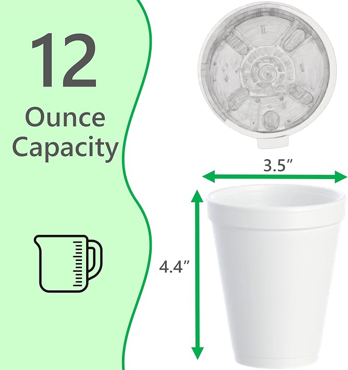 12 OZ Foam Cups for Hot & Cold Drinks. USA-Made 50-Pack - Image 7