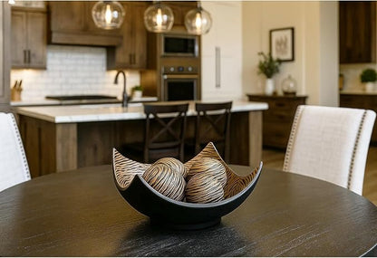 Seraphic 5pc Large Decorative Scoop Bowl Set with Stylish Orbs/Balls – Elegant Centerpiece for Dining/Kitchen Table, Living Room, or Office Decor, 14" diagonal. 11" wide and 5.75" tall, Brown