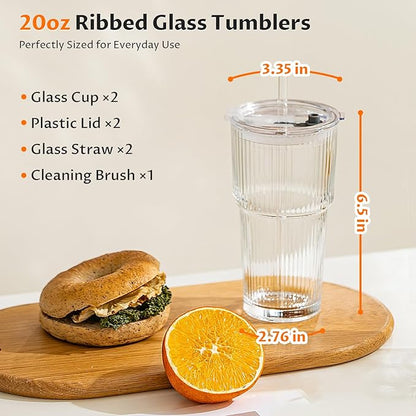 20oz Iced Coffee Cups with Lids, Glass Coffee Cups with Lids and Straws | Clear - Image 6