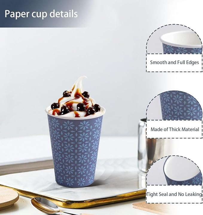 Clawsoff 1000 Pack Paper Cups 8 oz Bulk Disposable Coffee Cups Navy Floral | - Image 3