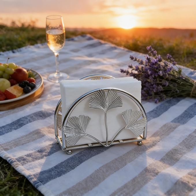 Elegant Iron Ginkgo Leaf Cocktail Napkin Holder Tabletop Decor Dispenser | - Image 2